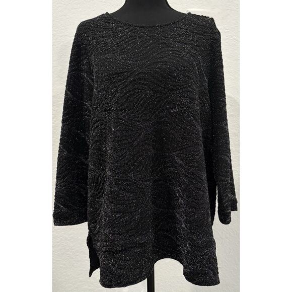Chico’s Black and Silver Glittery Stretchy Blouse 3/4 Sleeves Size 3 (XL) - Picture 1 of 5